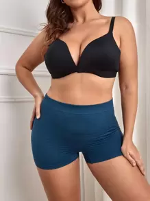 Women's Plus Size Navy Blue Plain Medium Stretch Casual-Comfy Short Underwear - Navy Blue - View 5