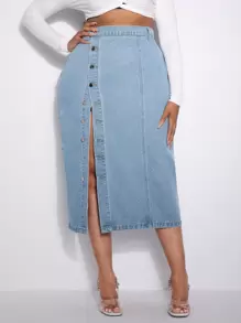 SHEIN SXY Plus Button Front Denim Skirt