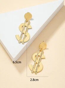 Rhinestone & Dollar Sign Decor Drop Earrings - Vàng - Xem 3