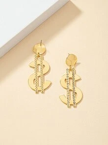 Rhinestone & Dollar Sign Decor Drop Earrings - Vàng - Xem 4