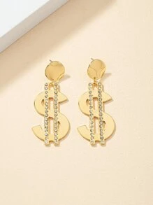 Rhinestone & Dollar Sign Decor Drop Earrings - Vàng - Xem 5