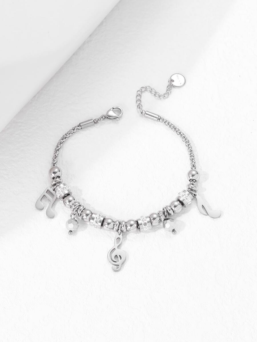 Pulsera nota musical accesorio con diseño de cuenta - Plateado - Ver 1