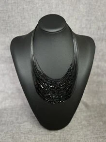 極簡風格串珠多層次項鍊 - 黑色 - 查看 2