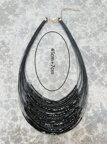 極簡風格串珠多層次項鍊 - 黑色 - 查看 4