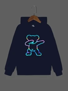 SHEIN Tween Boy Reflective Cartoon Graphic Sweatshirt - Navy Blue - View 1