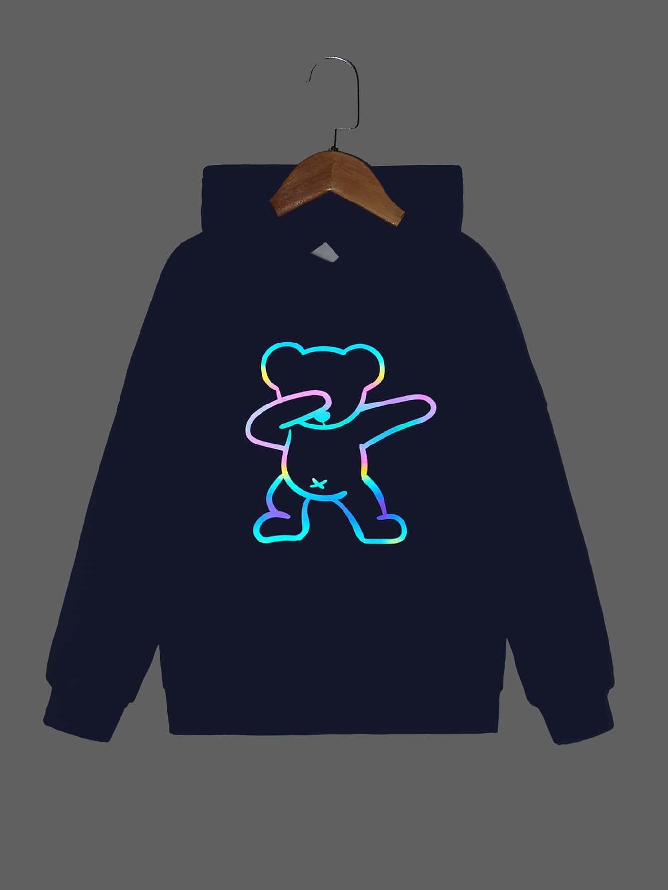 SHEIN Tween Boy Reflective Cartoon Graphic Sweatshirt - Navy Blue - View 1