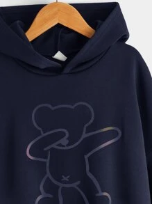 SHEIN Tween Boy Reflective Cartoon Graphic Sweatshirt - Navy Blue - View 4