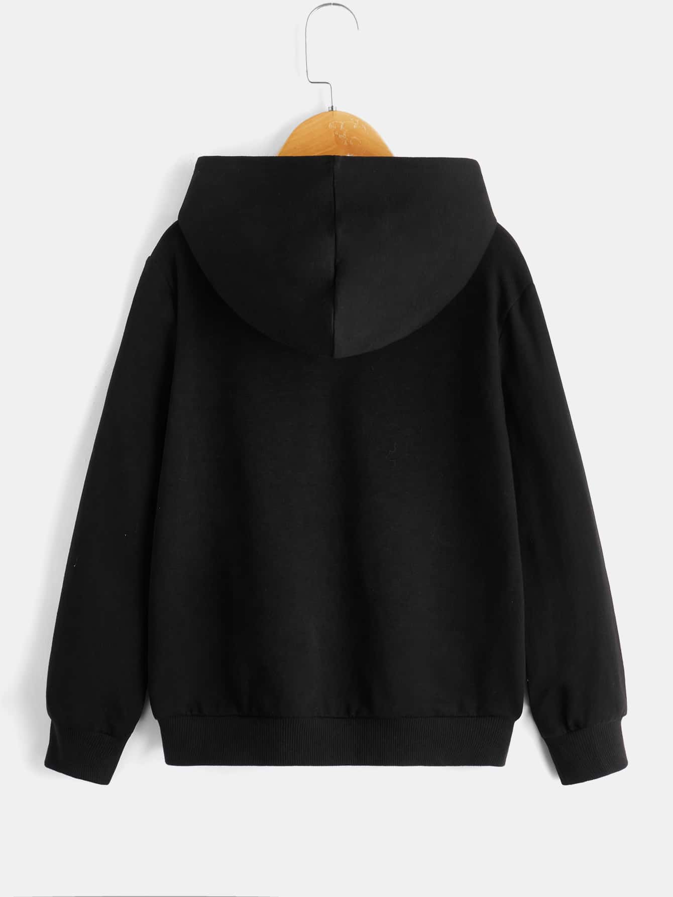 SHEIN Tween Boy Japanese Letter & Figure Graphic Sweatshirt - Black - View 2