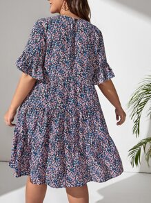 SHEIN LUNE Plus Ditsy Floral Flounce Sleeve Dress - Multicolor - View 2