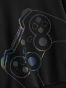 SHEIN Boys Reflective Gamepad Print Pullover - Black - View 5