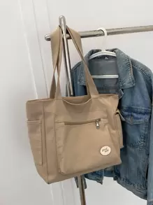 1pc Solid Color Composite Fabric Minimalist Ins Style Multi-Zipper Pocket Water-Resistant Large Capacity Foldable Women's Work Bag, Suitable For Women's Daily Commute, Outdoor, Shopping, Travel, Holiday, Student Simple Luggage Storage, Gift Idea