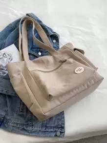 1pc Solid Color Composite Fabric Minimalist Ins Style Multi-Zipper Pocket Water-Resistant Large Capacity Foldable Women's Work Bag, Suitable For Women's Daily Commute, Outdoor, Shopping, Travel, Holiday, Student Simple Luggage Storage, Gift Idea