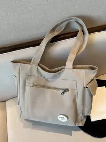 1pc Solid Color Composite Fabric Minimalist Ins Style Multi-Zipper Pocket Water-Resistant Large Capacity Foldable Women's Work Bag, Suitable For Women's Daily Commute, Outdoor, Shopping, Travel, Holiday, Student Simple Luggage Storage, Gift Idea