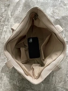 1pc Solid Color Composite Fabric Minimalist Ins Style Multi-Zipper Pocket Water-Resistant Large Capacity Foldable Women's Work Bag, Suitable For Women's Daily Commute, Outdoor, Shopping, Travel, Holiday, Student Simple Luggage Storage, Gift Idea