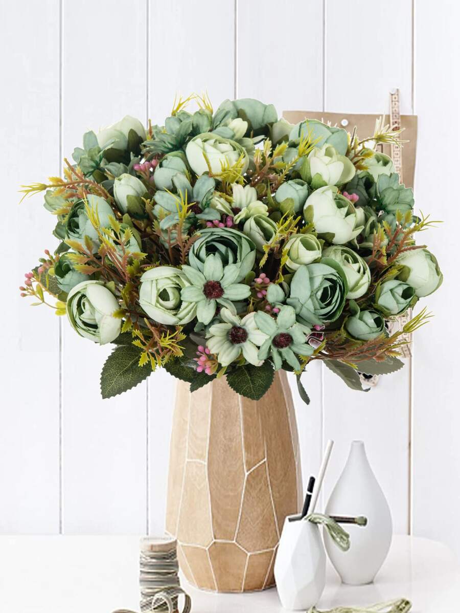 1入pc人工花茶,玫瑰花苞,菊花,秋季裝飾,情人節禮物,diy花環材料,婚禮裝飾,新娘手持花材料,家居臥室,餐廳,花瓶裝飾,生日派對和新年材料 - 彩色 - 查看 1