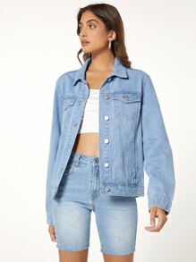 SHEINBlues Cazadora mezclilla con diseño de solapa - Lavado ligero - Ver 5