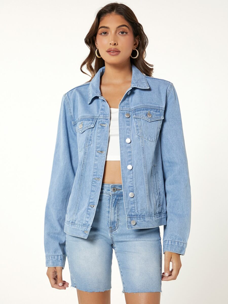 SHEINBlues Cazadora mezclilla con diseño de solapa - Lavado ligero - Ver 1