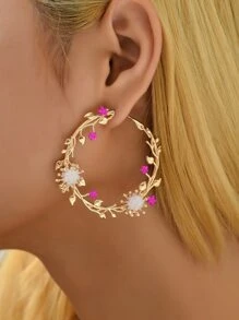Pendientes de aro con diseño de flor - Multicolor - Ver 1