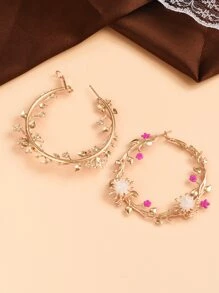 Pendientes de aro con diseño de flor - Multicolor - Ver 2