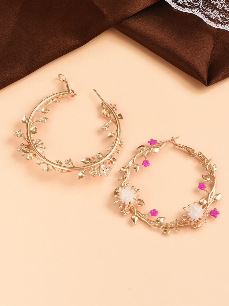 Pendientes de aro con diseño de flor - Multicolor - Añade 2