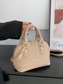 1pc Litchi Grain Solid Color Handbag With Detachable Adjustable Strap, Mini Stylish Bag For Women - Khaki - View 2