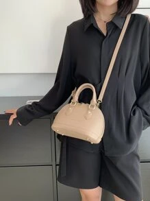 1pc Litchi Grain Solid Color Handbag With Detachable Adjustable Strap, Mini Stylish Bag For Women - Khaki - View 4