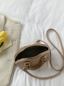 1pc Litchi Grain Solid Color Handbag With Detachable Adjustable Strap, Mini Stylish Bag For Women - Khaki - View 5