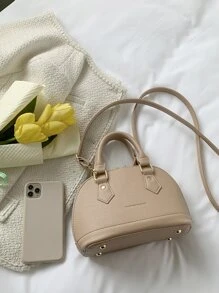 1pc Litchi Grain Solid Color Handbag With Detachable Adjustable Strap, Mini Stylish Bag For Women - Khaki - View 6