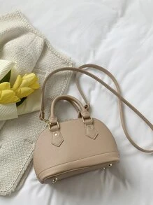 1pc Litchi Grain Solid Color Handbag With Detachable Adjustable Strap, Mini Stylish Bag For Women - Khaki - View 3