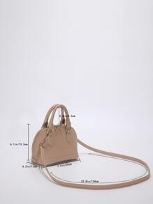 1pc Litchi Grain Solid Color Handbag With Detachable Adjustable Strap, Mini Stylish Bag For Women - Khaki - View 7