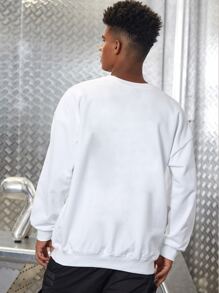 男士字母圖案落肩袖套頭衫 - 白色 - 查看 2