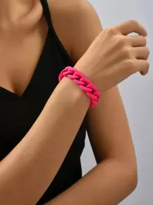 Minimalist Chain Bracelet - Hot Pink - View 3