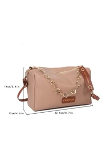 Da giả Hoa & Thư Patch trang trí Túi Bucket Đối với - Màu Khaki - Xem 3