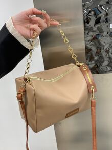 Da giả Hoa & Thư Patch trang trí Túi Bucket Đối với - Màu Khaki - Xem 5