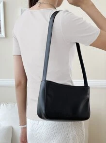 DAZY Square Neck Rib-knit Tee - White - View 2