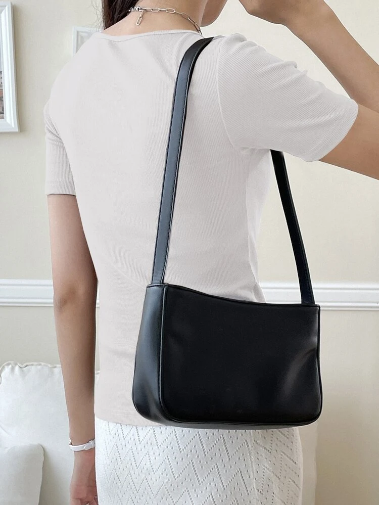 Square Neck Rib-Knit Tee Cute Tops