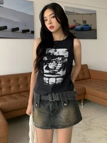 DAZY 夏季图案印花背心 - 黑色 - 查看 1