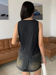 DAZY 夏季图案印花背心 - 黑色 - 查看 2