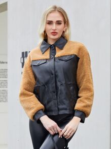 ZIAI Cazadora en contraste panel teddy PU - Multicolor - Ver 1