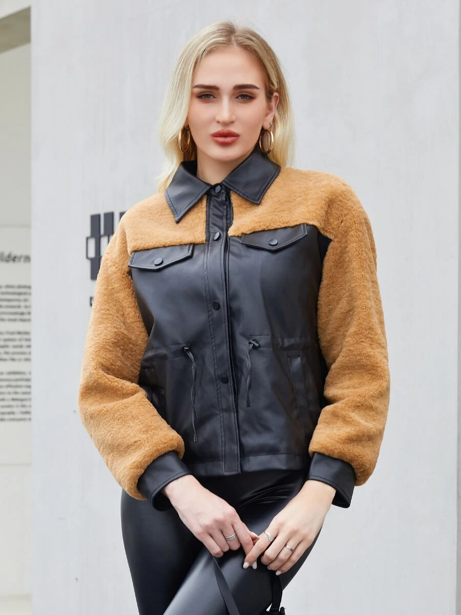 ZIAI Cazadora en contraste panel teddy PU - Multicolor - Ver 1