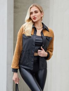 ZIAI Cazadora en contraste panel teddy PU - Multicolor - Ver 3