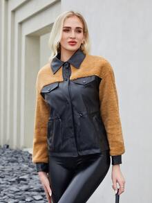 ZIAI Cazadora en contraste panel teddy PU - Multicolor - Ver 4