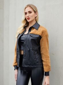 ZIAI Cazadora en contraste panel teddy PU - Multicolor - Ver 5