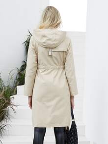 Letter Tape Flap Detail Zip Up Coat - Khaki - View 2