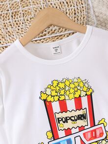 Girls 1pc Popcorn & Letter Graphic Sleep Top & 1pc Sleep Trousers - Blue and White - View 3