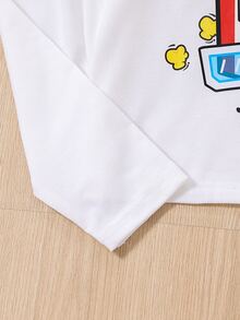 Girls 1pc Popcorn & Letter Graphic Sleep Top & 1pc Sleep Trousers - Blue and White - View 5