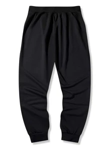 ROMWE MEN Street Life Quần thể thao Nam Dây kéo Thắt nơ trước Lá thư - màu đen - Xem 2