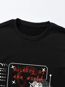 ROMWE MEN Áo nỉ Nam Lễ Các Thánh Lá thư Đường phố - màu đen - Xem 6