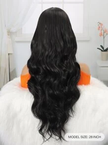 13*4*1小波浪T部分假髮合成纖維頭髮自然黑色無膠蕾絲假髮預先拔毛 - 黑色 - 查看 3