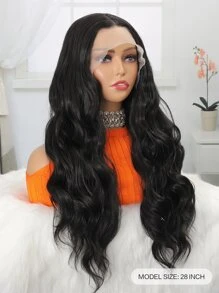 13*4*1小波浪T部分假髮合成纖維頭髮自然黑色無膠蕾絲假髮預先拔毛 - 黑色 - 查看 5